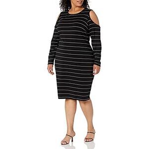 City Chic Trendy Plus Size Striped Cold-Shoulder Dress